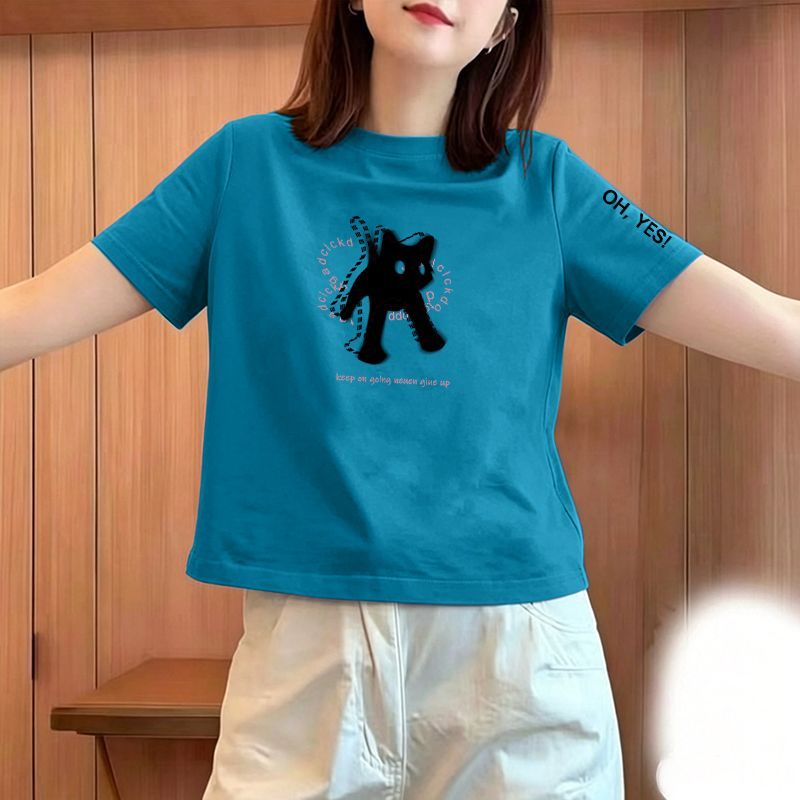 夏季纯棉大码显瘦遮肉短袖T恤女