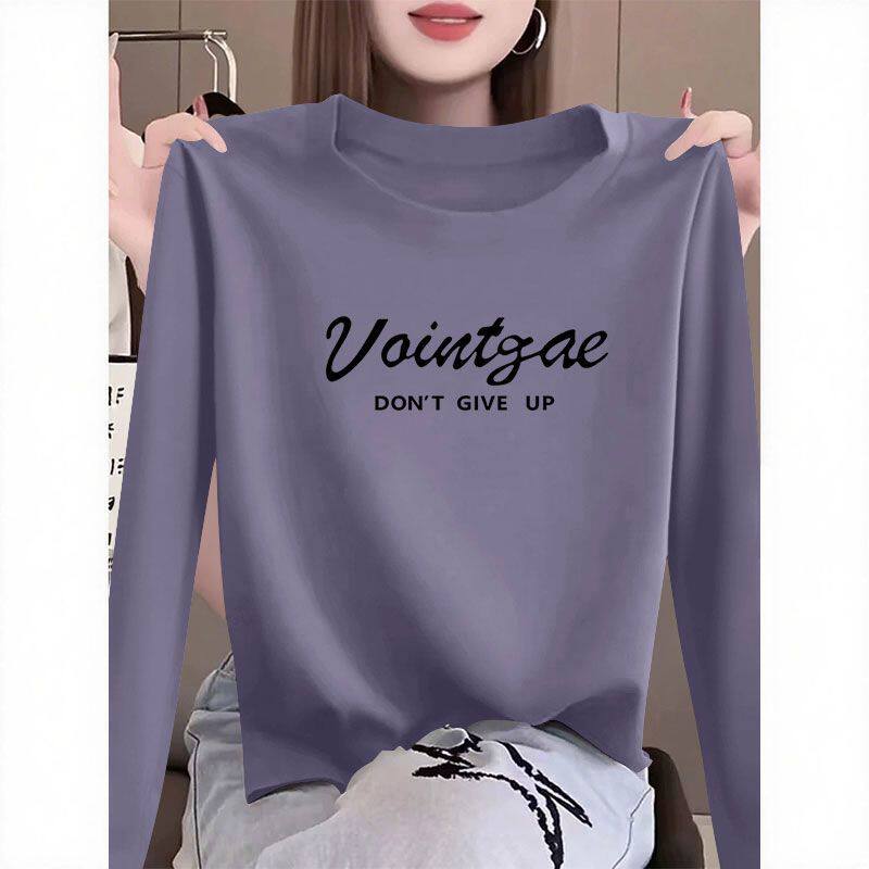 纯棉长袖潮流T恤女春秋新款印花宽松洋气减龄圆领韩版打底衫