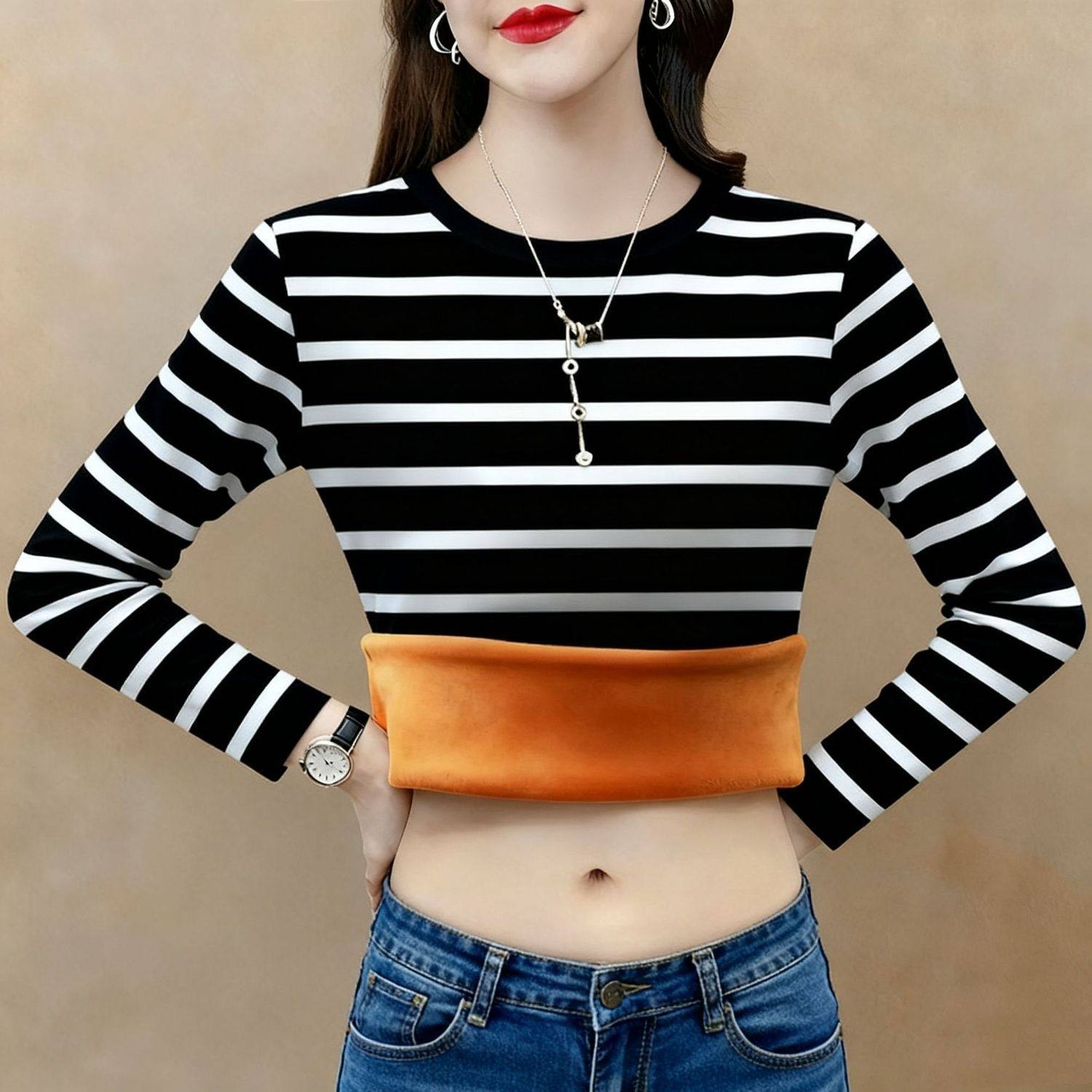 加绒加厚圆领卫衣女秋冬女装大码印花遮肉减龄洋气设计感上衣女