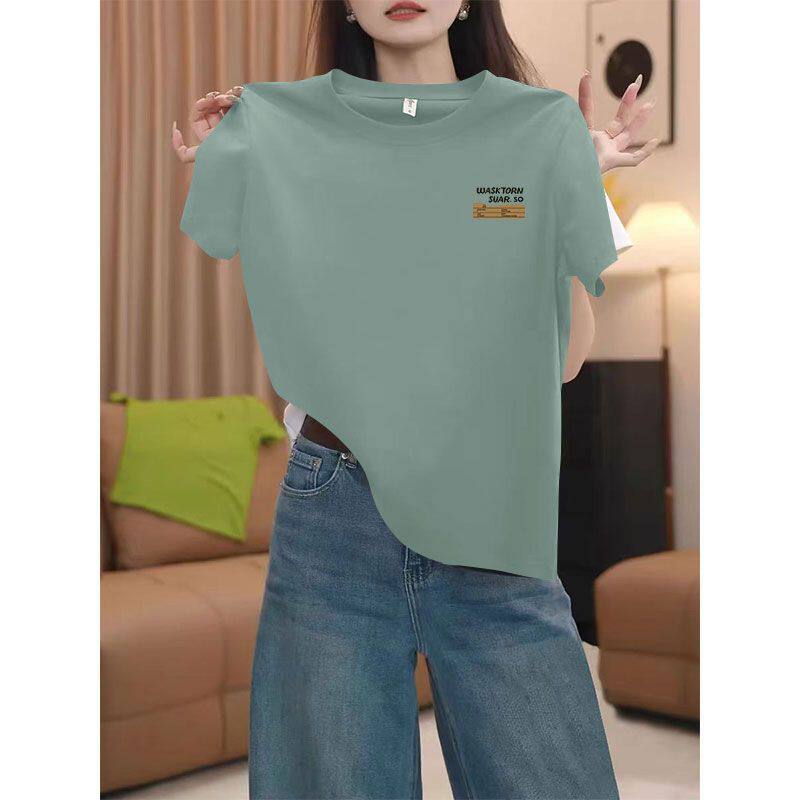 纯棉短袖潮流T恤女新款夏季圆领宽松显瘦休闲设计感韩版上衣ins