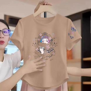 设计感气质圆领休闲宽松体恤上衣ins 纯棉短袖 大码 T恤女夏装 新款