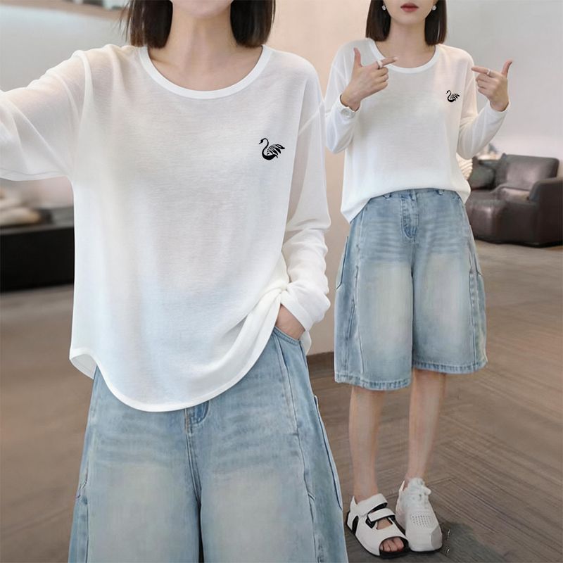 夏季防晒长袖圆领T恤女遮肉
