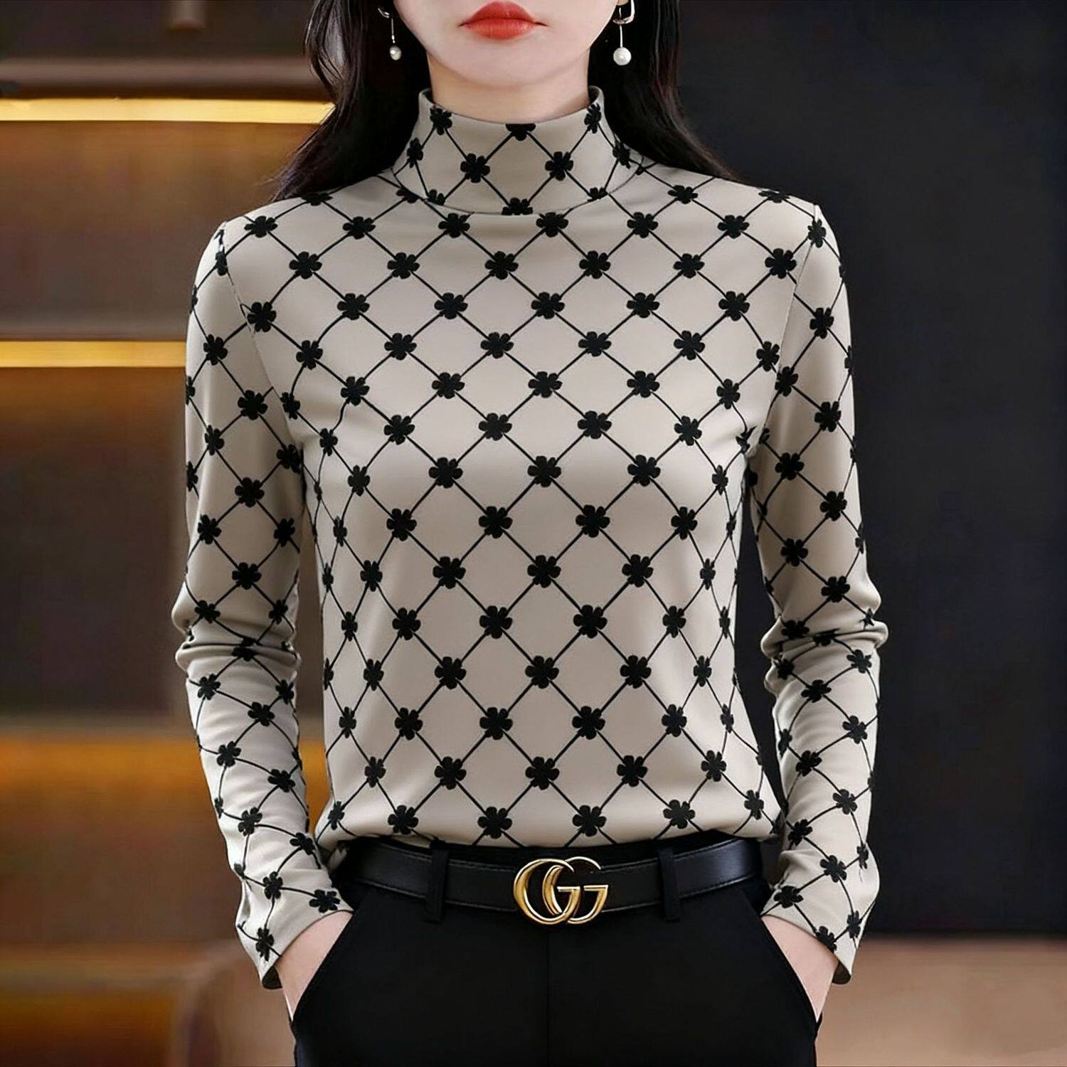 保暖长袖大码t恤女秋冬新款简约印花时尚气质内搭休闲上衣ins潮