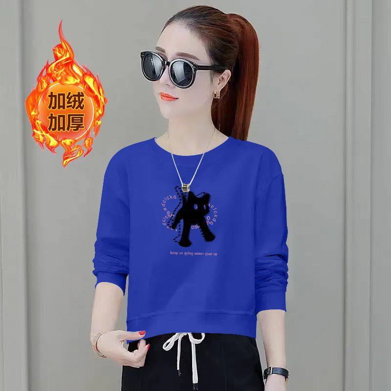 加绒加厚短款卫衣女新款秋冬设计感休闲简约遮肉宽松气质上衣女