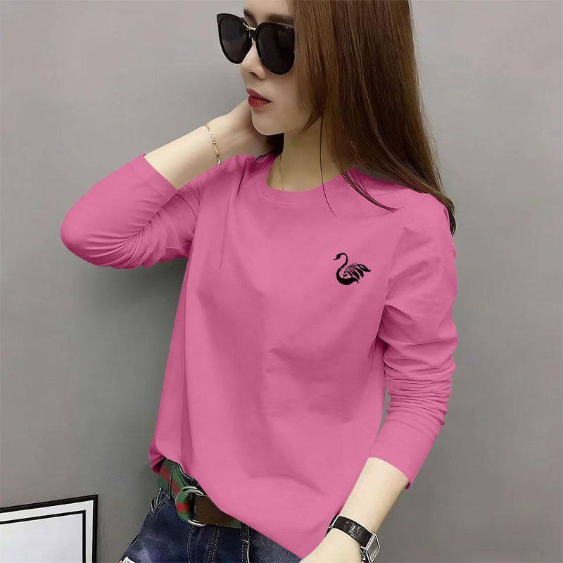 纯棉长袖潮流T恤女秋冬新款显瘦宽松印花减龄气质休闲上衣女ins