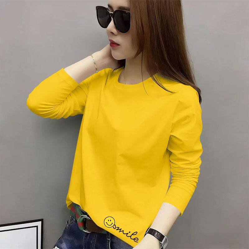 纯棉长袖大码t恤女秋冬女装洋气宽松内搭印花简约遮肉打底上衣