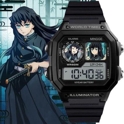 鬼灭之刃时透无一郎学生运动电子表静音闹钟夜灯计时手表生日礼物