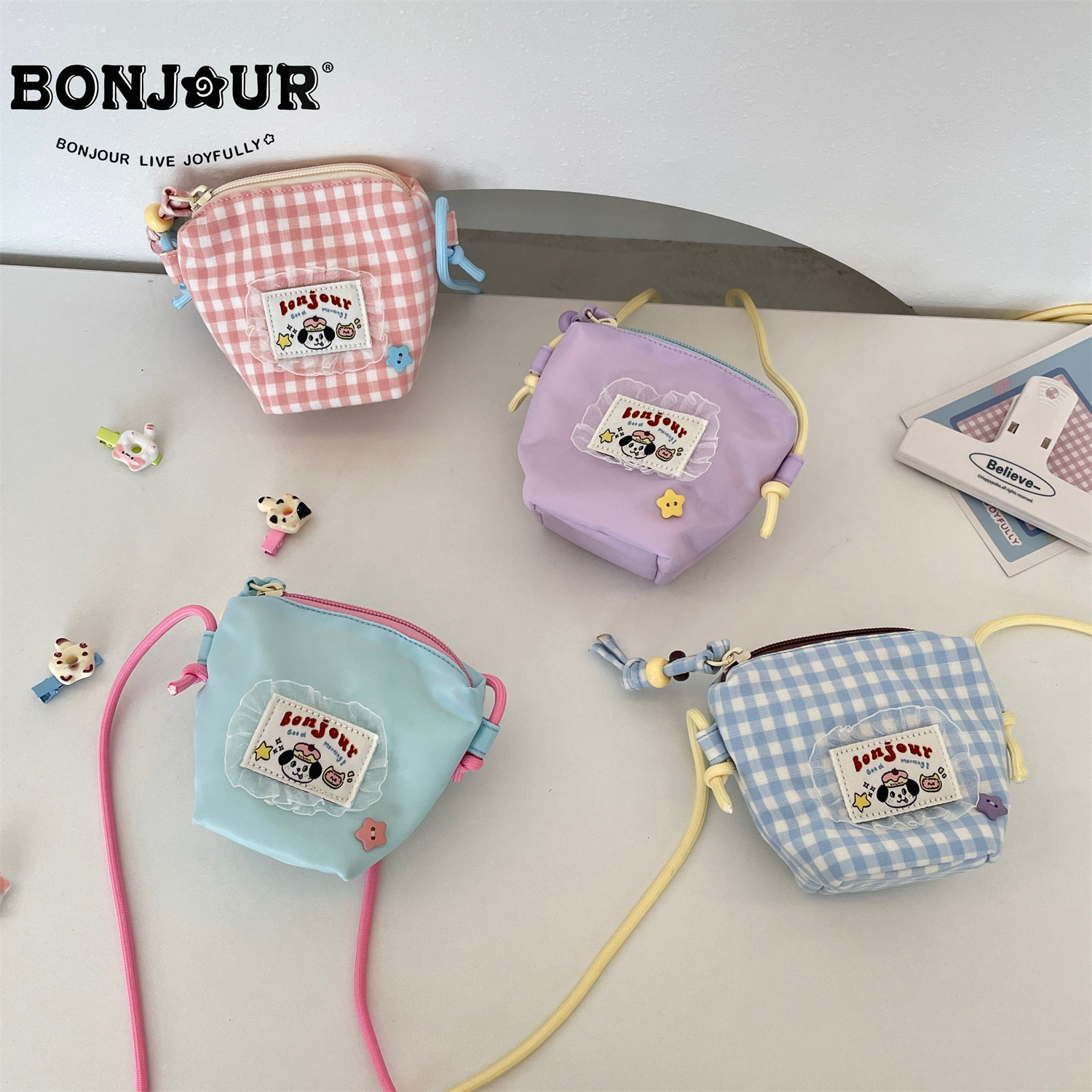 BONJOUR 自制迷你豆腐包马卡龙女生单肩包学生上课通勤小包斜挎包