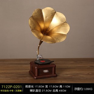 复古留声机模型黑胶唱片铁艺唱片模型酒吧咖啡厅怀旧Y家居摆件