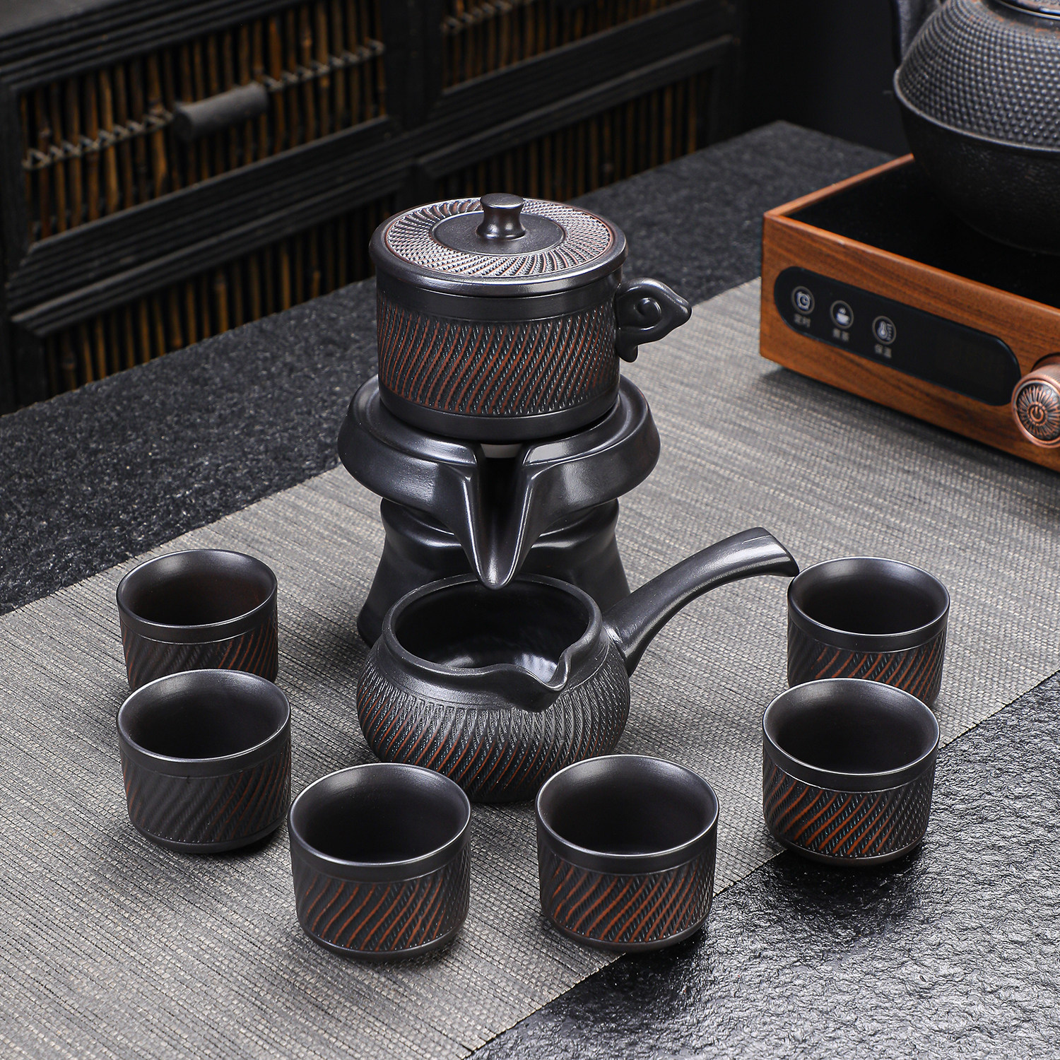 德化紫陶自动功夫茶具套装