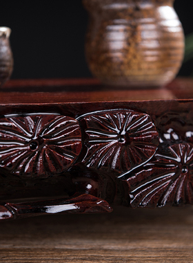 C061大号玉奇石底座长方形可挖槽实木花盆景摆件底座石头木质托架