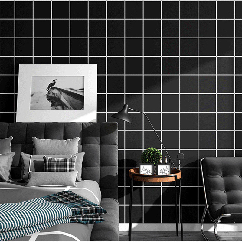 自粘墙纸格子贴纸北欧风格墙贴温馨卧室学生寝室宿舍防水壁纸网红