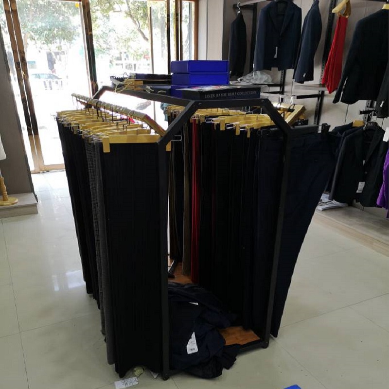 服装店双杠中岛架铁艺落地双排服装展示架侧挂男女货架双面挂衣服