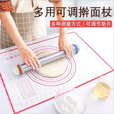 刻度不粘家用大号不锈钢擀面杖烘