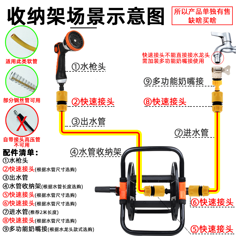 家用30米d水管车架洗车水枪4分水管收纳架卷管器盘缠绕浇花园工具