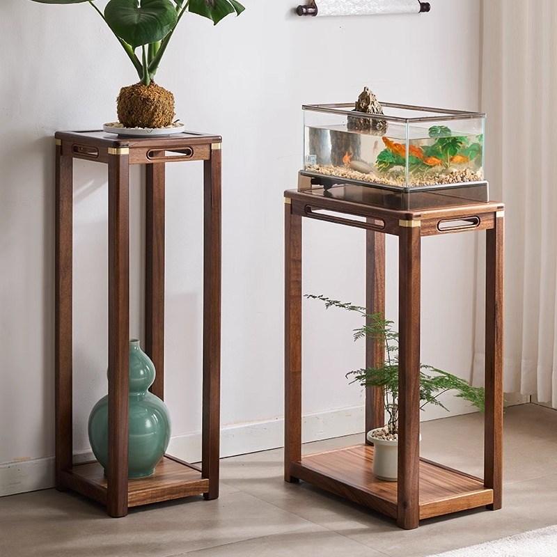 胡桃木长方形花i架子室内家用落地实木置物架鱼缸架阳台盆景架加