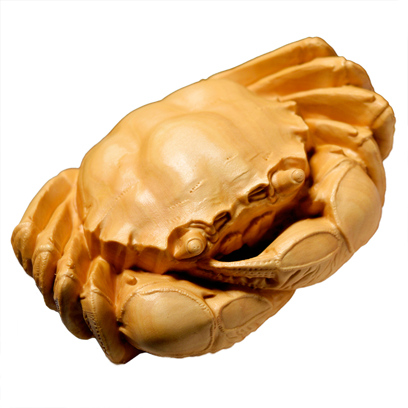 黄杨木雕a刻木质螃蟹纵横天下手把玩件富甲天下茶宠工艺品八方来