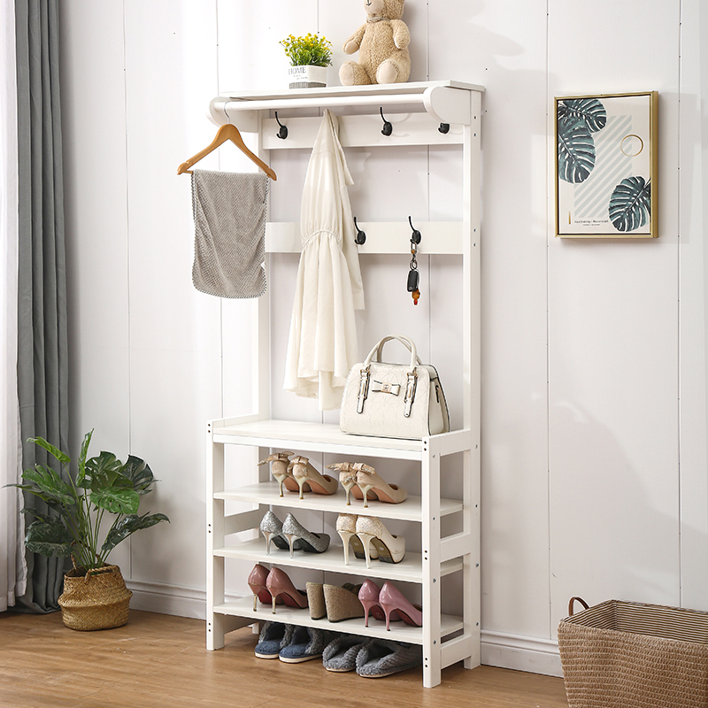 衣帽架落地实木挂衣架鞋架组合玄关多功能入户客厅U置物架一体门
