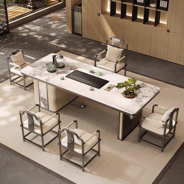 岩板茶桌现简约轻奢泡茶桌椅组合一桌五椅公室茶台烧水壶一体,商业/办公家具,茶台/茶桌,淘宝优惠券,粉丝福利购,淘宝优惠卷