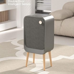 智能感应双开带盖侧开脚垃圾桶木纹皮纹轻奢家用卧室客厅厨房