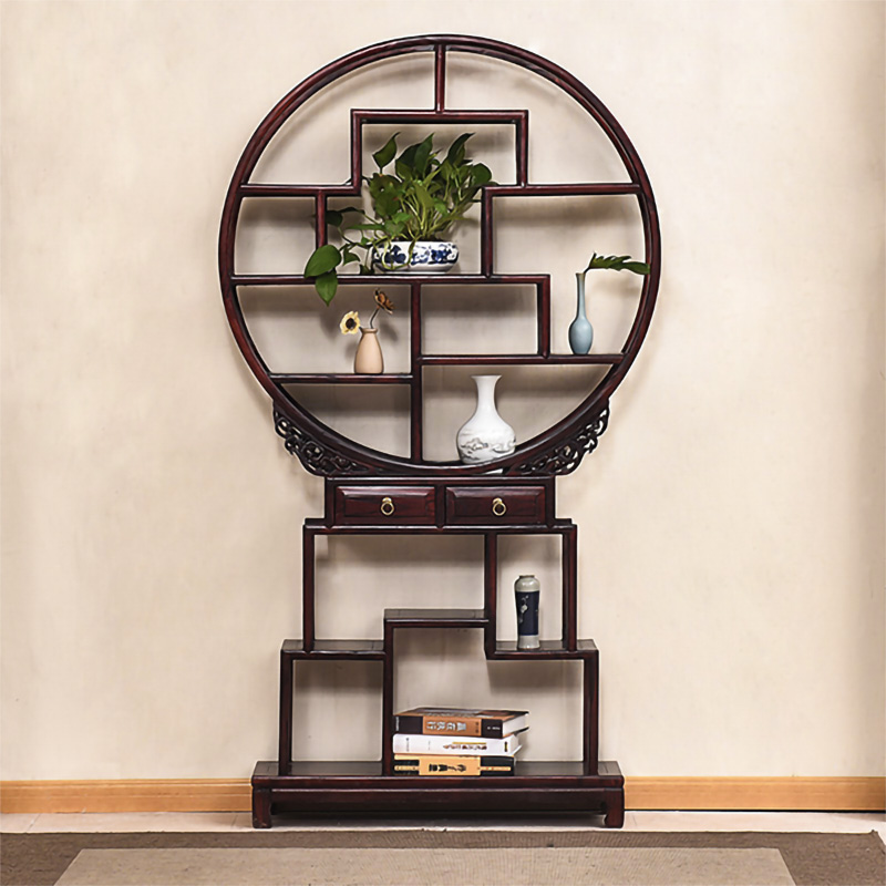 小圆博古架榆木中式多宝r阁茶叶展示柜茶具架简单实木置物架茶叶