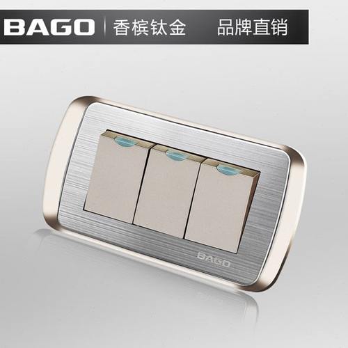 拜高118型开关插座面板 三位开关单控 墙壁用3联开关304不锈钢面