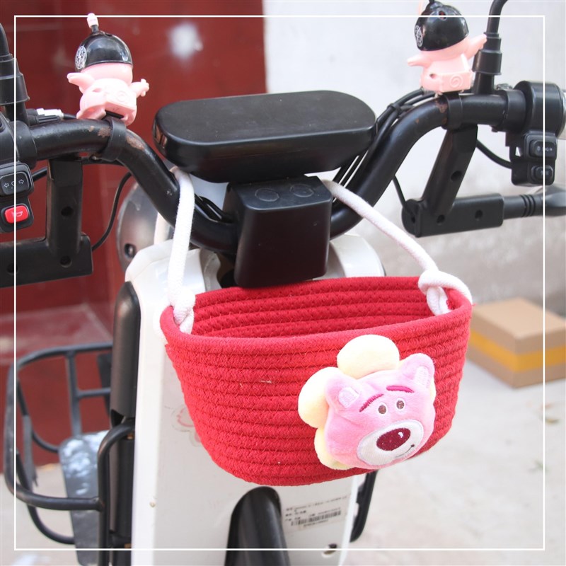 电动车小车篮小筐车载座椅收纳y筐棉绳卡通车内挂篮挂包收纳置物