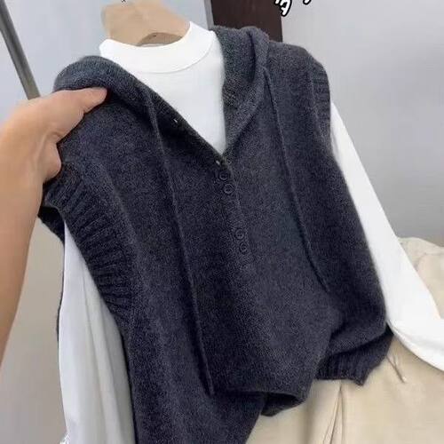 韩系针织连帽马甲女秋季宽松百搭