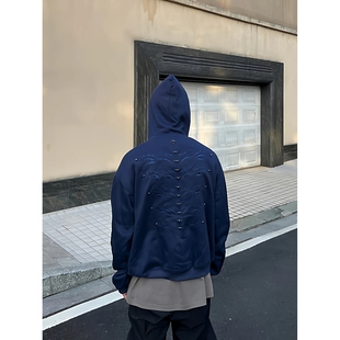 百搭 重磅宽松休闲男女同款 2025秋冬美式 复古钉珠刺绣连帽卫衣