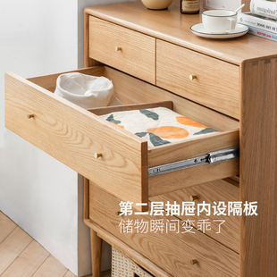 源氏木语实木五斗柜家具简约原木抽屉柜橡木五斗橱北欧卧室储物柜