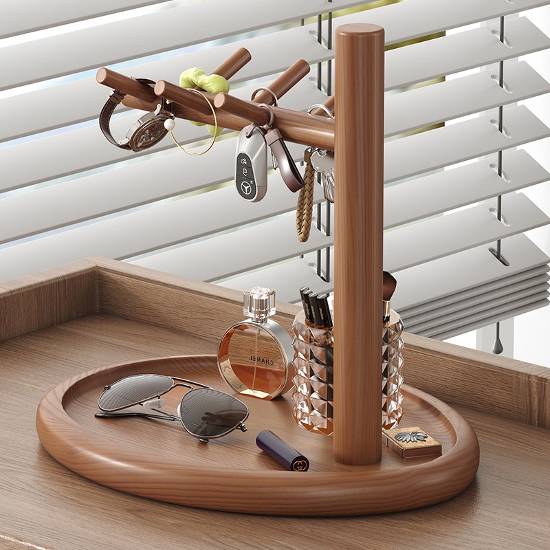 入户门口玄关钥匙置物架家居装饰摆件收纳手表眼镜覆古实木摆放架
