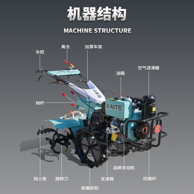 时谷新款中耕机四驱柴汽油耕地家用除草多功能农用旋耕机微耕机