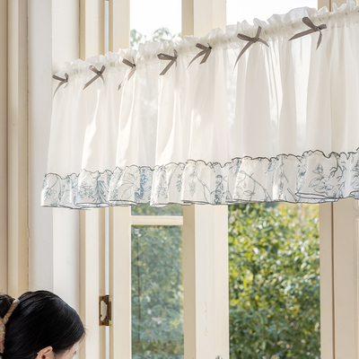 厨房短帘法式窗帘拱形门书柜半z门帘小半截遮挡遮丑蕾丝免打孔纱