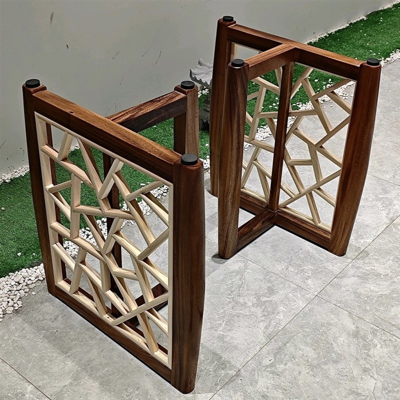 胡桃木冰格纹实木餐o桌腿支架底座定制茶桌架书桌子脚餐台支撑柱