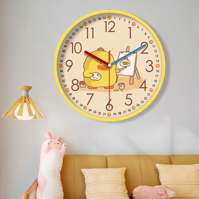 早教学习静音挂钟客厅家用v卧室钟表儿童房挂表卡通挂墙免打孔时