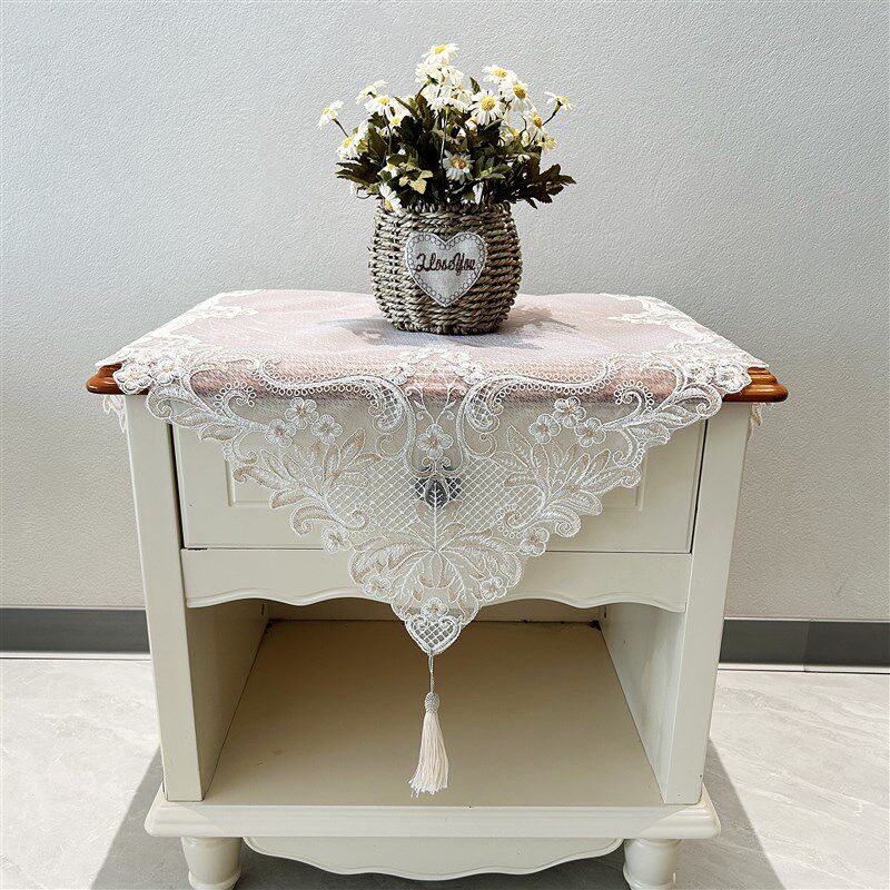 简约蕾丝床头柜盖布角几盖巾w刺绣网纱加厚洗衣机防尘罩多用防尘