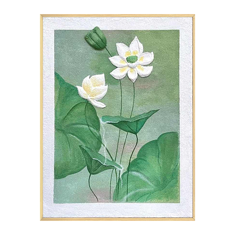 荷花立体感肌理画石英砂丙烯数字油画diy填充材料包手工装饰挂画图片
