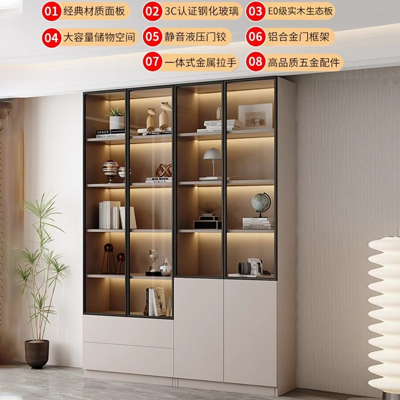 实木书柜一体整墙到顶新中式酒柜带玻璃门展示柜定制书架包安装