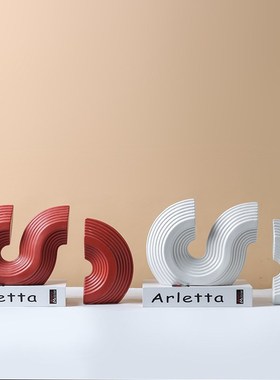 现北欧极简红白几何线条陶瓷摆件家居样板间酒店会所软装饰品