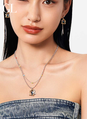 ZEGL设计师笑脸乐园系列彩色串珠叠戴项链女夏日多巴胺双层锁骨链