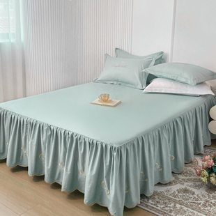 防滑全棉床罩防尘罩床单2023年新款 刺绣床裙单件床裙罩裙式