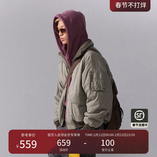 瞬时山野Monterest复古做旧立领洗水廓形飞行P棉夹克保暖棉衣棉服