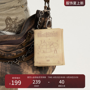 瞬时山野Monterest三层折叠设计PU仿皮喷色油墨印花涂鸦裤链卡包