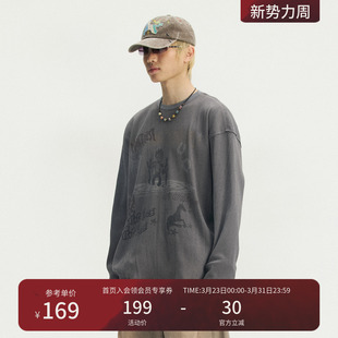 瞬时山野Monterest马年限定印花做旧5A抗菌吸湿速干长袖 卫衣T恤男