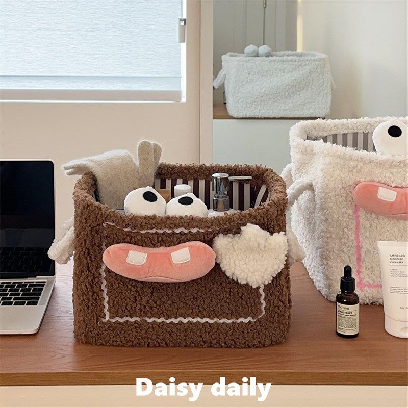 可爱毛绒比耶收纳筐家用杂物零食玩具收纳箱N布艺桌面大容量收纳
