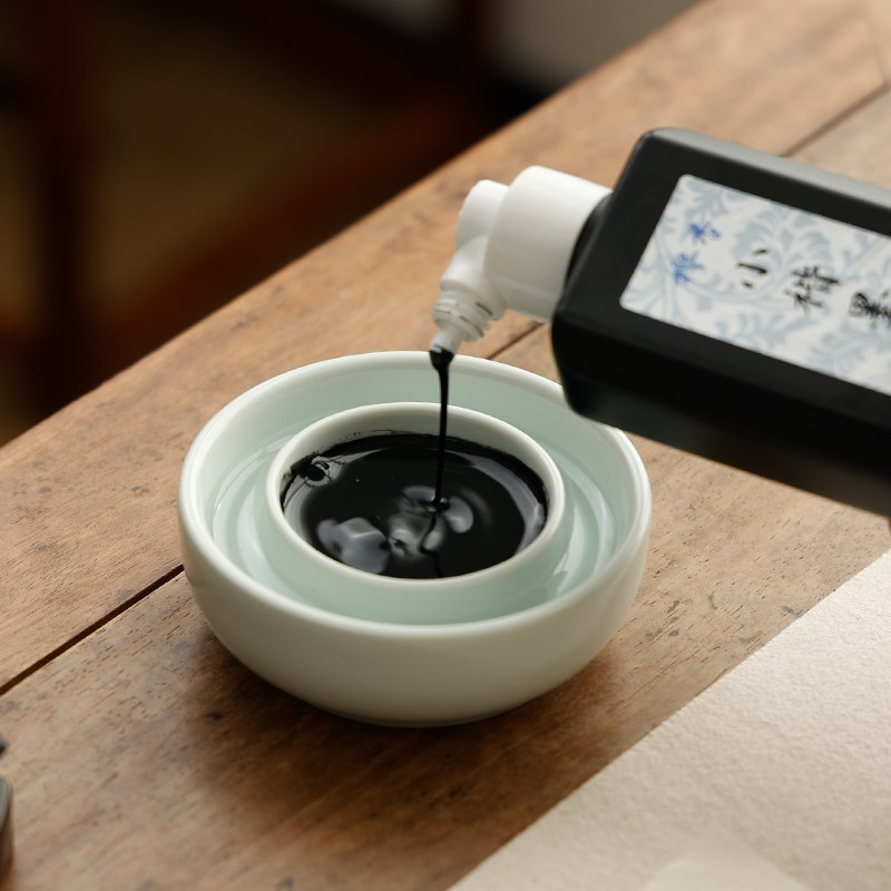 汝窑火锅砚防干墨海墨水池l毛笔用品铜环流苏文房四宝盛墨汁容器