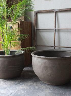 土陶瓦盆缸陶盆大号灰色土盆大盆水盆瓦缸栽花大盆泥瓦粗陶盆养鱼
