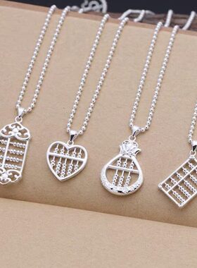 吊坠男子如意挂坠毛衣链银饰坠项坠925纯银女算盘招财转运挂件 品