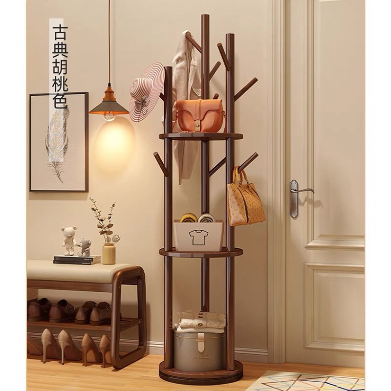 旋转衣帽架落地卧室客p厅家用转角玄关入户实木简易立式床头挂衣
