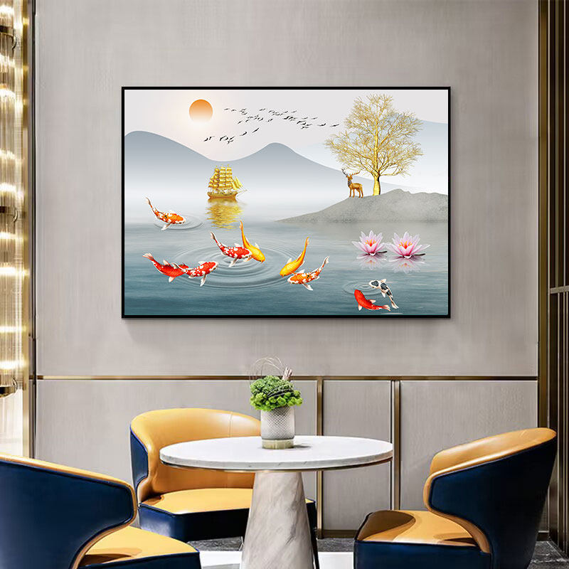 山水风景流水生财客厅沙发背景装C饰画玄关过道餐厅办公室墙壁挂